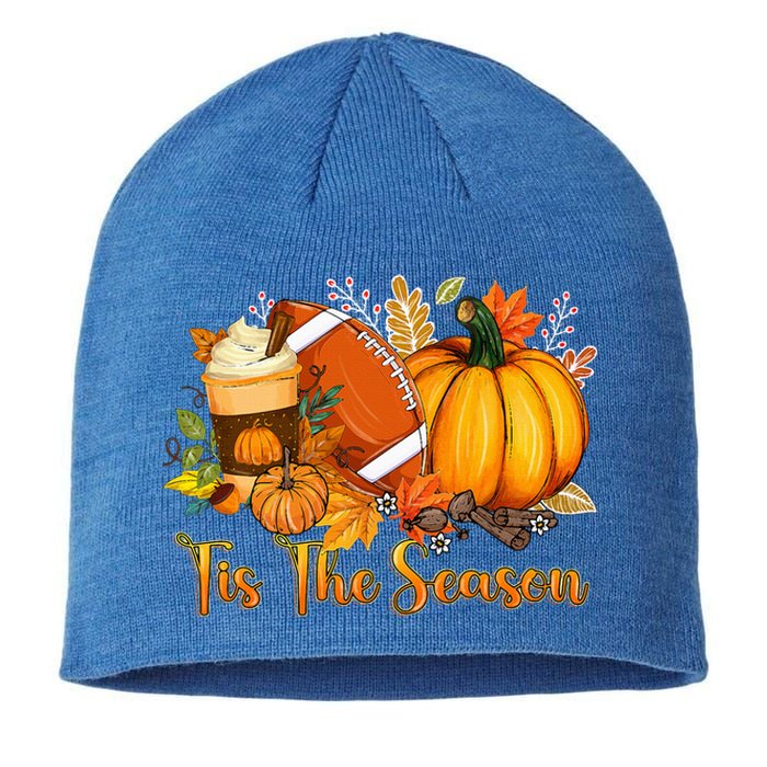 Tis The Season Pumpkin Leaf Latte Fall Thanksgiving Football Sustainable Beanie