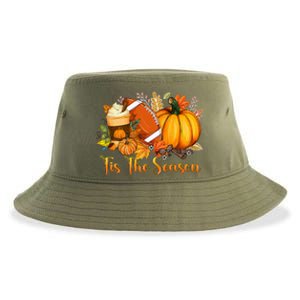 Tis The Season Pumpkin Leaf Latte Fall Thanksgiving Football Sustainable Bucket Hat