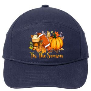 Tis The Season Pumpkin Leaf Latte Fall Thanksgiving Football 7-Panel Snapback Hat