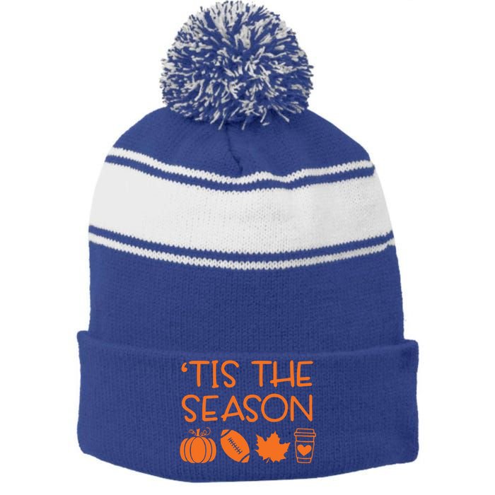 Tis The Season Fall Coffee Tea Towel Game Day Great Gift Stripe Pom Pom Beanie