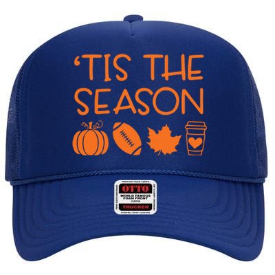 Tis The Season Fall Coffee Tea Towel Game Day Great Gift High Crown Mesh Back Trucker Hat