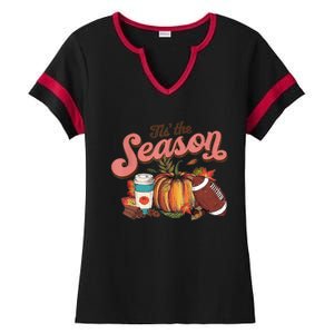 Tis' The Season Leopard Pumpkin Halloween Fall Autumn Retro Gift Ladies Halftime Notch Neck Tee