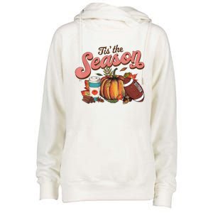 Tis' The Season Leopard Pumpkin Halloween Fall Autumn Retro Gift Womens Funnel Neck Pullover Hood