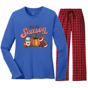 Tis' The Season Leopard Pumpkin Halloween Fall Autumn Retro Gift Women's Long Sleeve Flannel Pajama Set 