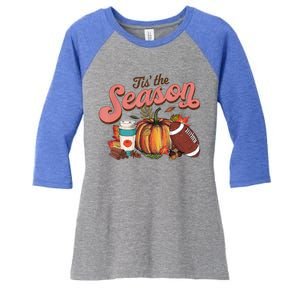 Tis' The Season Leopard Pumpkin Halloween Fall Autumn Retro Gift Women's Tri-Blend 3/4-Sleeve Raglan Shirt