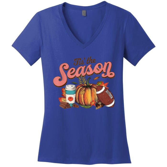 Tis' The Season Leopard Pumpkin Halloween Fall Autumn Retro Gift Women's V-Neck T-Shirt