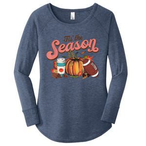 Tis' The Season Leopard Pumpkin Halloween Fall Autumn Retro Gift Women's Perfect Tri Tunic Long Sleeve Shirt