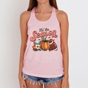 Tis' The Season Leopard Pumpkin Halloween Fall Autumn Retro Gift Women's Knotted Racerback Tank