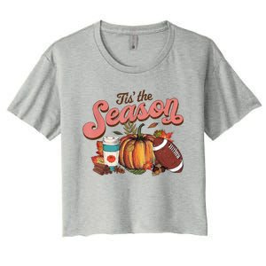 Tis' The Season Leopard Pumpkin Halloween Fall Autumn Retro Gift Women's Crop Top Tee