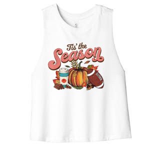 Tis' The Season Leopard Pumpkin Halloween Fall Autumn Retro Gift Women's Racerback Cropped Tank