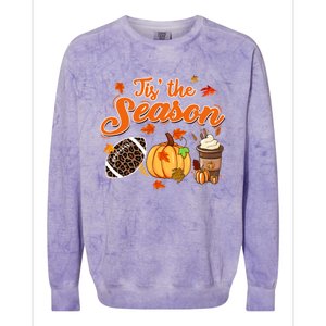 Tis The Season Pumpkin Leaf Fall Autumn Latte Football Gift Colorblast Crewneck Sweatshirt