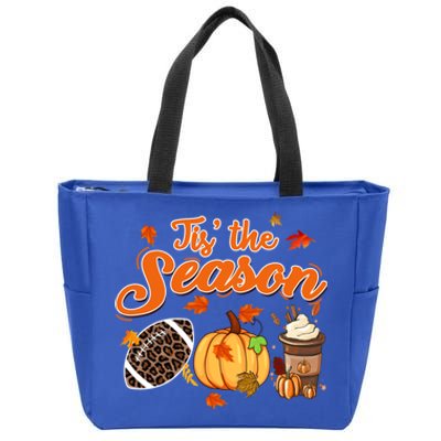 Tis The Season Pumpkin Leaf Fall Autumn Latte Football Gift Zip Tote Bag