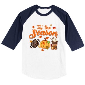 Tis The Season Pumpkin Leaf Fall Autumn Latte Football Gift Baseball Sleeve Shirt