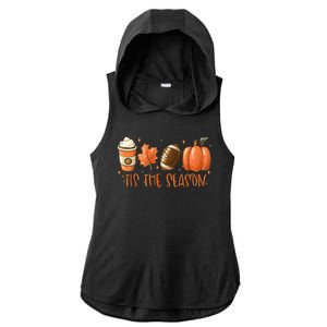 Tis The Season Fall Coffee Football Lover Ladies PosiCharge Tri-Blend Wicking Draft Hoodie Tank