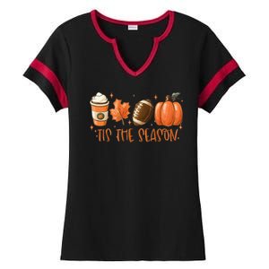 Tis The Season Fall Coffee Football Lover Ladies Halftime Notch Neck Tee