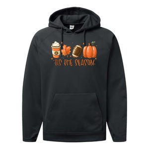 Tis The Season Fall Coffee Football Lover Performance Fleece Hoodie