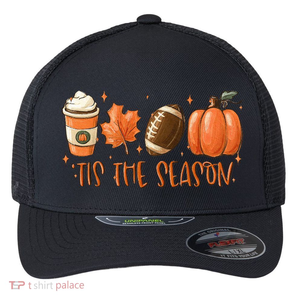 Tis The Season Fall Coffee Football Lover Flexfit Unipanel Trucker Cap
