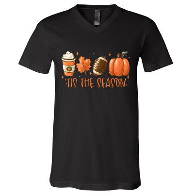 Tis The Season Fall Coffee Football Lover V-Neck T-Shirt