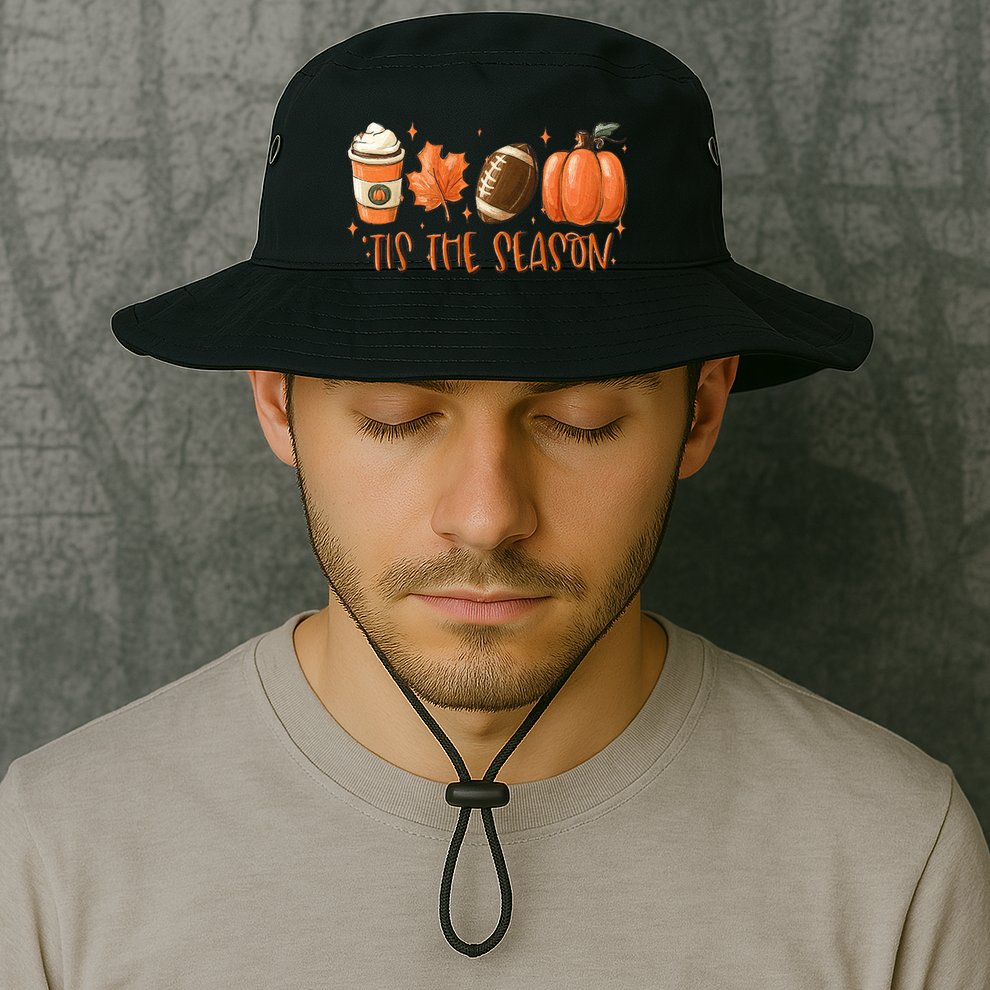 Tis The Season Fall Coffee Football Lover Bucket Hat