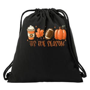 Tis The Season Fall Coffee Football Lover Drawstring Bag