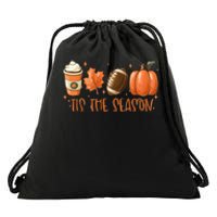 Tis The Season Fall Coffee Football Lover Drawstring Bag