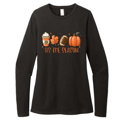 Tis The Season Fall Coffee Football Lover Womens CVC Long Sleeve Shirt