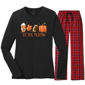 Tis The Season Fall Coffee Football Lover Women's Long Sleeve Flannel Pajama Set 