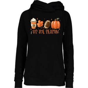 Tis The Season Fall Coffee Football Lover Womens Funnel Neck Pullover Hood