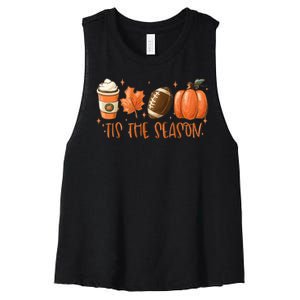 Tis The Season Fall Coffee Football Lover Women's Racerback Cropped Tank