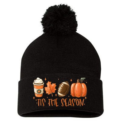 Tis The Season Fall Coffee Football Lover Pom Pom 12in Knit Beanie