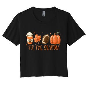 Tis The Season Fall Coffee Football Lover Women's Crop Top Tee