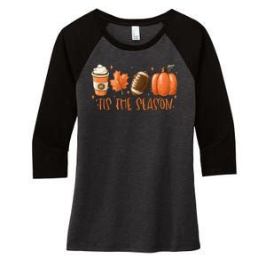 Tis The Season Fall Coffee Football Lover Women's Tri-Blend 3/4-Sleeve Raglan Shirt