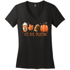 Tis The Season Fall Coffee Football Lover Women's V-Neck T-Shirt