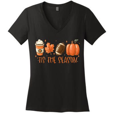 Tis The Season Fall Coffee Football Lover Women's V-Neck T-Shirt