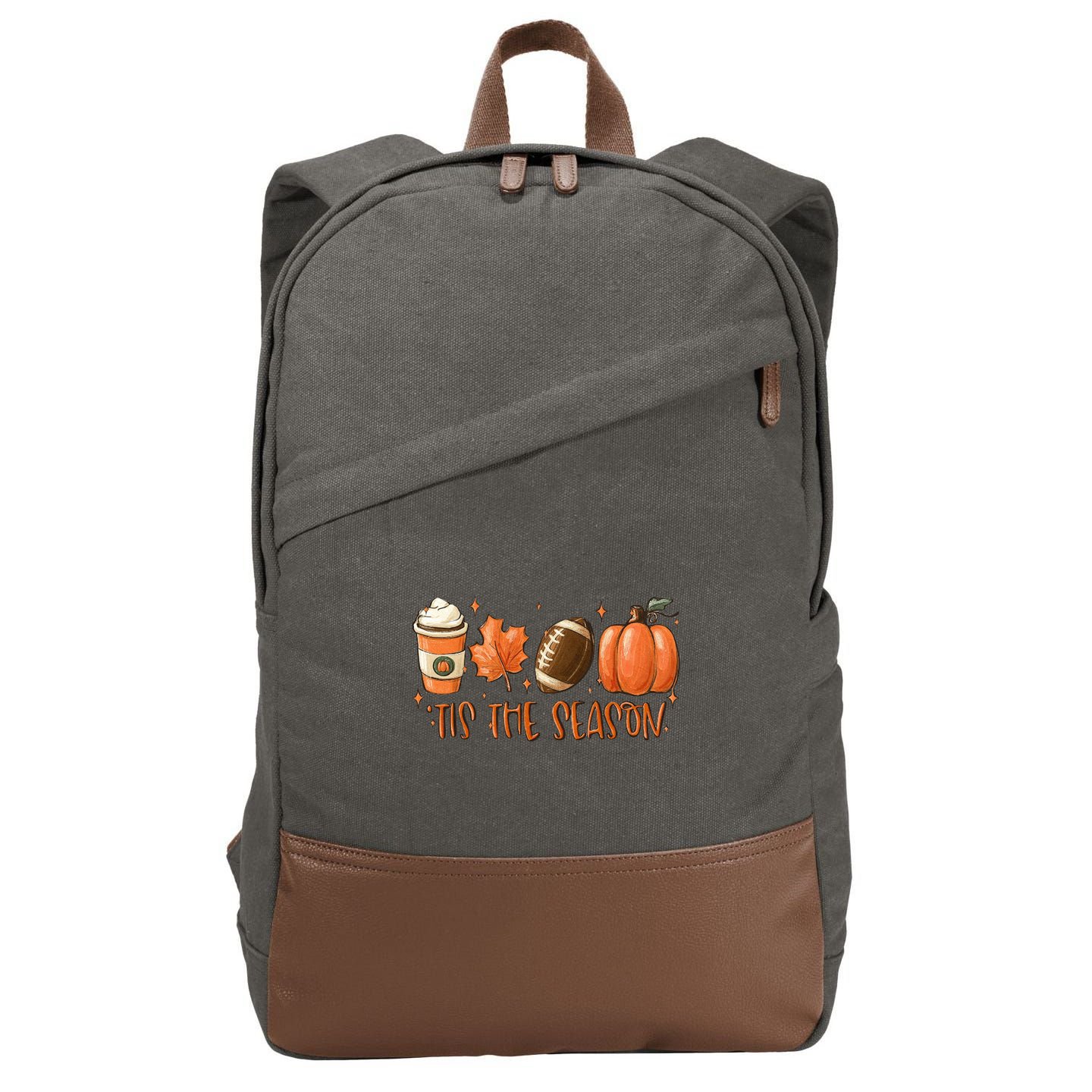Tis The Season Fall Coffee Football Lover Cotton Canvas Backpack