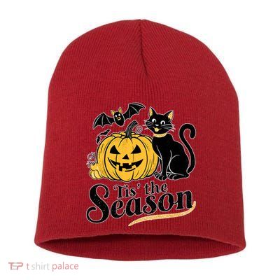 Tis The Season Halloween Bats Pumpkin Fall Funny Cute Short Acrylic Beanie