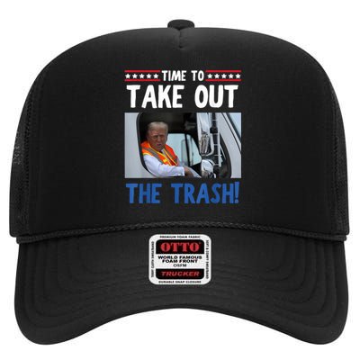 Time To Take Out The Trash Funny Trump Garbage Truck High Crown Mesh Back Trucker Hat