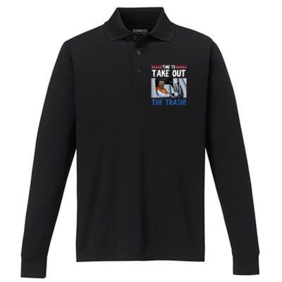 Time To Take Out The Trash Funny Trump Garbage Truck Performance Long Sleeve Polo