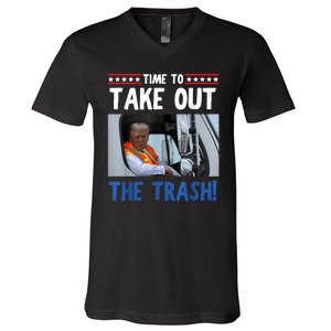 Time To Take Out The Trash Funny Trump Garbage Truck V-Neck T-Shirt