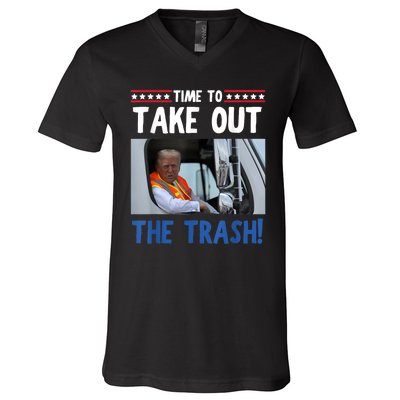 Time To Take Out The Trash Funny Trump Garbage Truck V-Neck T-Shirt