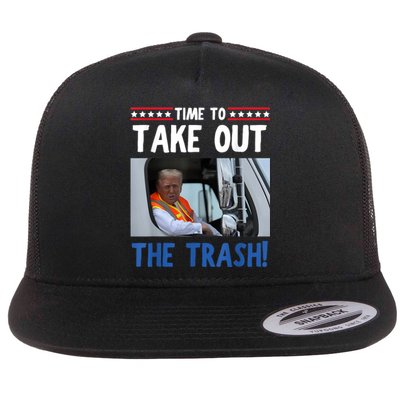 Time To Take Out The Trash Funny Trump Garbage Truck Flat Bill Trucker Hat