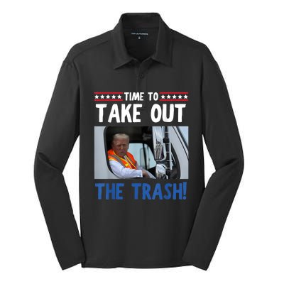 Time To Take Out The Trash Funny Trump Garbage Truck Silk Touch Performance Long Sleeve Polo