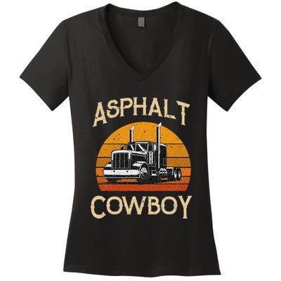 Truck Tractor Truck Driver Construction Asphalt Cowboy Women's V-Neck T-Shirt