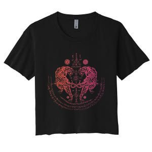 Thai Tattoo Twin Tiger Sak Yant Muay Thai Thailand Women's Crop Top Tee