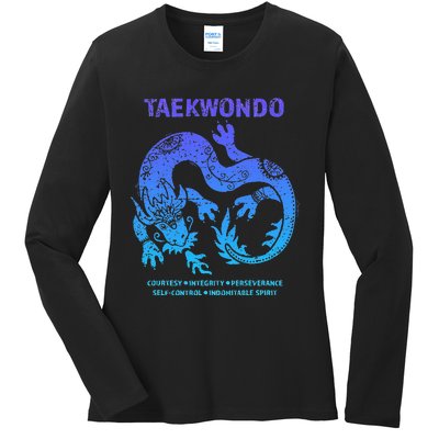 Taekwondo TKD Tae Kwon Do Dragon Art Martial Arts Graphic Ladies Long Sleeve Shirt