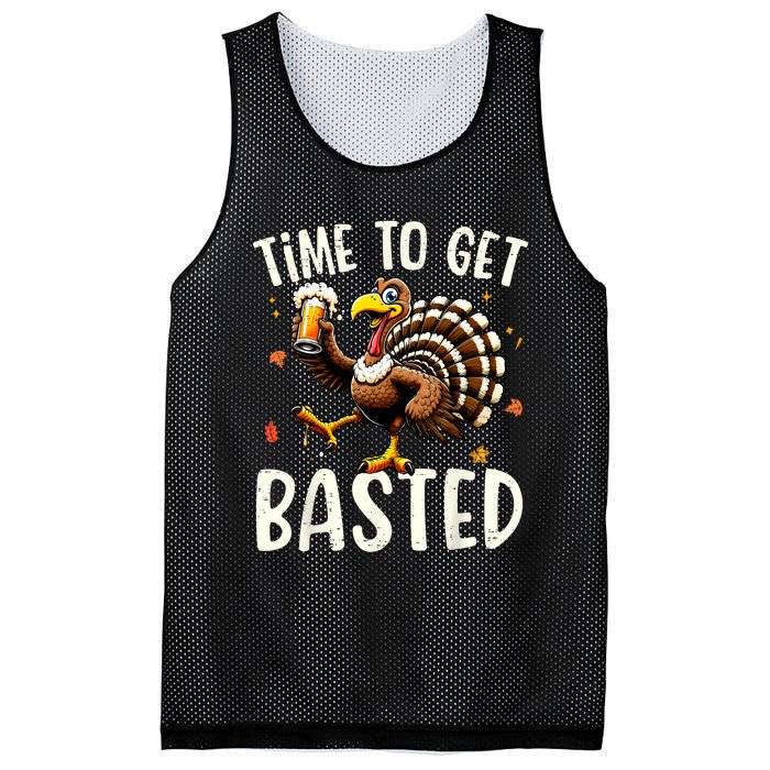 Turkey Time To Get Basted Funny Happy Thanksgiving Mesh Reversible Basketball Jersey Tank