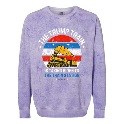 The Trump Train Is Taking To The Train Station Colorblast Crewneck Sweatshirt