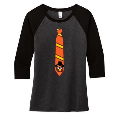 Thanksgiving Tie Turkey Minimalist Women's Tri-Blend 3/4-Sleeve Raglan Shirt