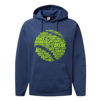 Tennis Terms Tennis Player Playing Tennis Ball Performance Fleece Hoodie