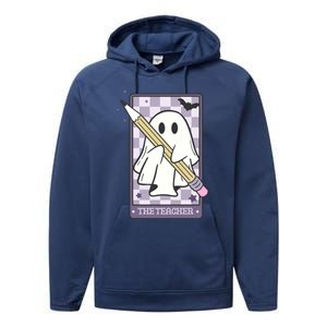 The Teacher Tarot Card Spooky Cute Ghost Halloween Prek Fall Great Gift Performance Fleece Hoodie